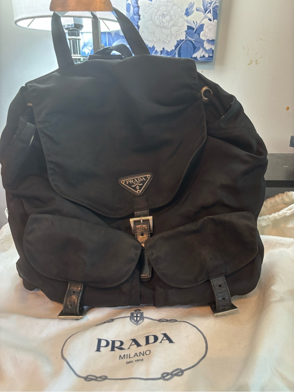 Authentic Prada Vintage Vela Nylon Backpack - Black w/ Silver Hardware W/Dustbag